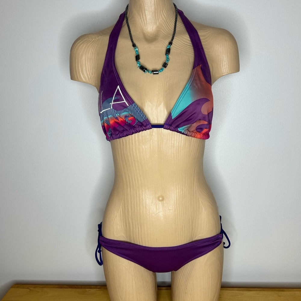 Beautiful Billabong Purple Halter Bikini with Turquoise & Coral Accents❤️L/S